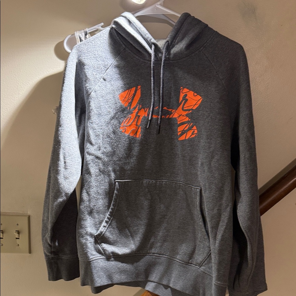 Under Armour jr girls large  Charcoal Hoodie with Vibrant Orange Logo